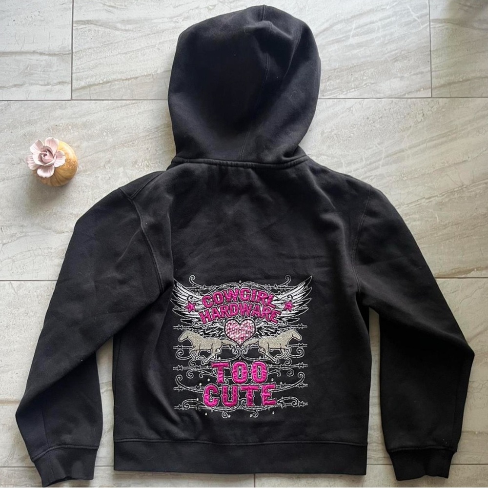 Trashy McBling y2k Black Hoodie with Pink Bedazzled Design
